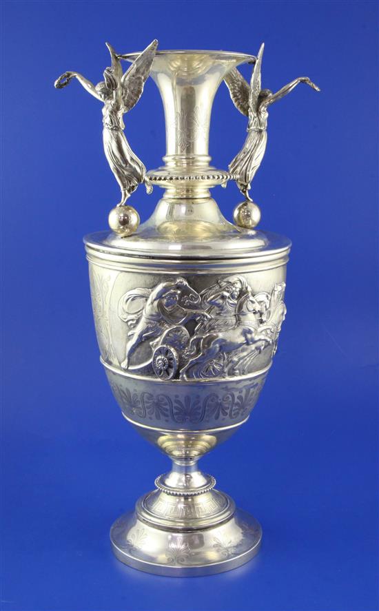 A Victorian silver Neoclassical style urn shaped cup and cover by George Angell, 70 oz.